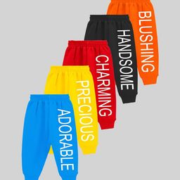 KUCHIPOO Infant Kids Pack Of 5 Typography Printed Joggers-picture-10