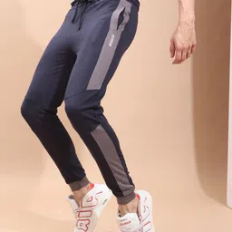 The Indian Garage Co Men Navy Blue & Grey Slim-Fit Colourblocked Joggers-image-59