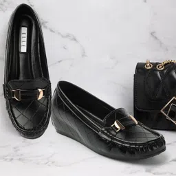 ELLE Women Textured Embellished Comfort Insole Lightweight Horsebit Loafers-20