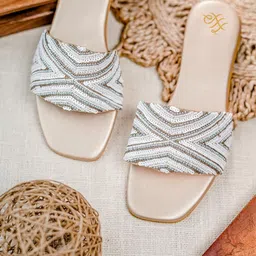 House of Pataudi Embellished Open Toe Flats-55