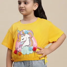Kids Ville Girls Graphic Printed Applique Pure Cotton Regular Top-image-22