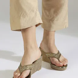 Inc 5 Gold-Toned Ethnic Wedge Heels-picture-32