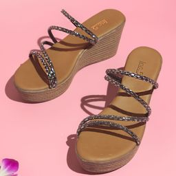 Inc 5 Gunmetal-Toned Embellished Party Wedge Heels-picture-38