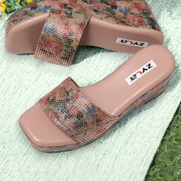 Zyla Printed Embellished Wedges-34