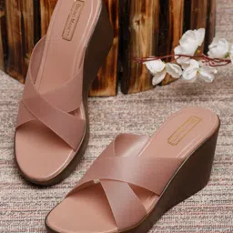 Bruno Manetti Nude-Coloured Solid PU Wedge Sandals-86