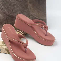 DressBerry Peach-Coloured Open Toe Flatform Heels-35