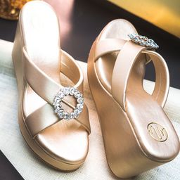 NR By Nidhi Rathi Embellished Cross Strap Open Toe Wedges-5
