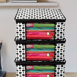Kuber Industries White & Black 4 Pcs Polka Dot Printed Non Woven Fabric Saree Organisers-43