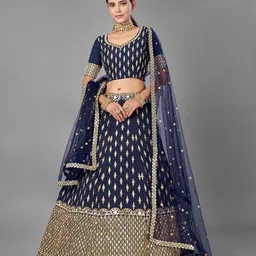 Fusionic Navy Blue & Gold-Toned Embroidered Semi-Stitched Lehenga & Unstitched Blouse With Dupatta-image-73