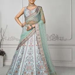 SAPTRANGI Printed Beads And Stones Semi-Stitched Lehenga & Unstitched Blouse With Dupatta-picture-10