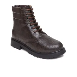 VALIOSAA Brown Textured Block Heeled Boots-4