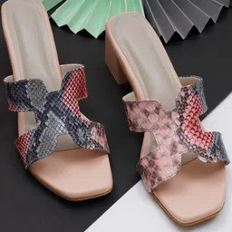 Misto Peach-Coloured & Grey Textured Block Heels-27