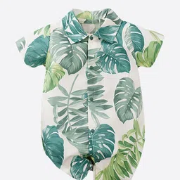 StyleCast Infant Boys White & Green Tropical Printed Cotton Rompers-image-42