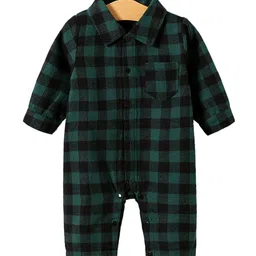 StyleCast Infant Boys Green & Black Checked Cotton Rompers-image-16