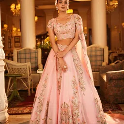NEHHA NHATA Embroidered Made to Measure Organza Lehenga & Blouse With Dupatta-picture-29