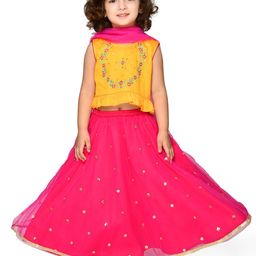 SAKA DESIGNS Girls Yellow & Pink Embroidered Ready To Wear Lehenga Blouse & Dupatta-image-11