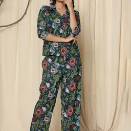 ALLEN WEAVE Women Floral Printed Pure Cotton Shirt & Trouser Co-Ords-image-36