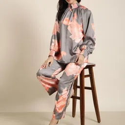 SHOWOFF Printed High-Neck Oversized Top With Trouser Co-Ords-image-57