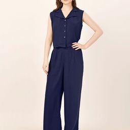 Fashfun Notched Lapel Collar Sleeveless Shirt With Trouser-42