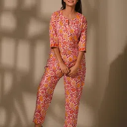 DIMPLE DESIGN STUDIO Notch Nek Floral Printed Pure Cotton Tunic & Trouser-image-40