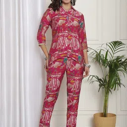 Claura Printed Shirt Collar Neck Chanderi Silk Shirt & Flared Trouser-22