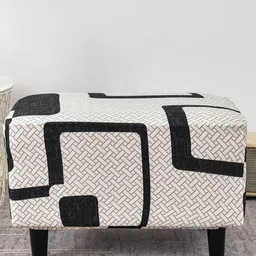 HOUSE OF QUIRK Black & Cream Colored Rectangular Storage Ottoman Slipcover-image-18