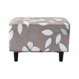 HOUSE OF QUIRK Grey & Brown Floral Printed Ottoman Slipcover-image-96