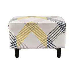 HOUSE OF QUIRK Yellow & Blue Printed Ottoman Slipcover-image-88