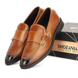 SHOZANIA Men Buckle Detail Leather Formal Loafers-image-34