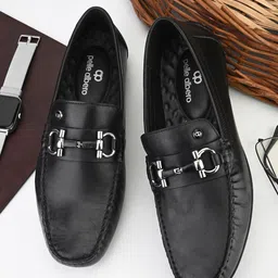pelle albero Men Square Toe Comfort Insole Lightweight Leather Horsebit Loafers-image-58