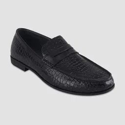 EZOK Men Textured Round Toe Leather Loafers-image-64