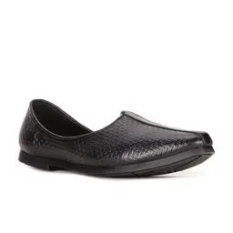 Bata Men Black Textured Leather Mojaris-image-12