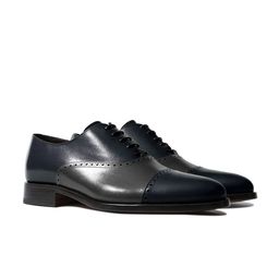Rapawalk Blue & Grey Handcrafted Standard Width Leather Oxfords-image-78