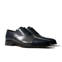 Rapawalk Blue & Grey Handcrafted Standard Width Leather Oxfords-image-34