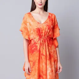 EROTISSCH Women Orange Tie & Dyed Pure Cotton Beachwear Cover-up Dress-image-16