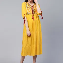 RANGMAYEE Women Yellow Yoke Design Tiered A-Line Dress-picture-21