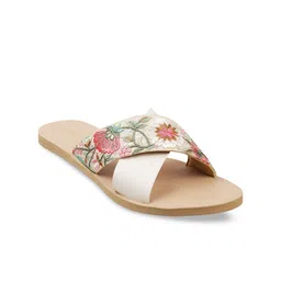 Metro Women Beige Printed Embroidered Flats-18