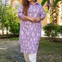 PrettyPlus by Desinoor.com Women Printed Regular Linen Kurta with Trousers-22