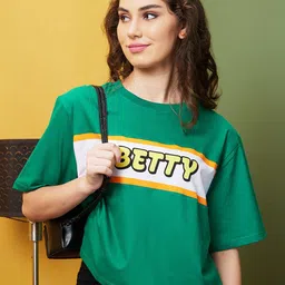 Globus Green Typography Printed Boxy Pure Cotton T-shirt-picture-31