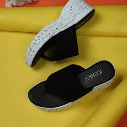 ICONICS T-Strap Textured Wedge Heels-37