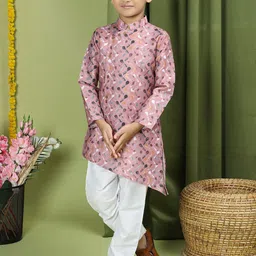 TABARD Boys Abstract Printed Asymmetric Straight Pure Cotton Kurta With Pyjamas-picture-6
