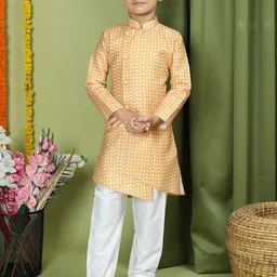 TABARD Boys Geometric Printed Mandarin Collar Long Sleeves Pure Cotton Kurta with Pyjamas-15