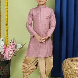 TABARD Boys Woven Design Chikankari Mandarin Collar Pure Cotton Kurta With Dhoti Pants-31