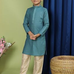 TABARD Boys Geometric Embroidered Mandarin Collar Pure Cotton Kurta with Pyjamas-image-85