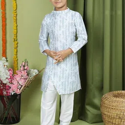 TABARD Boys Geometric Printed Mandarin Collar Long Sleeves Pure Cotton Kurta with Churidar-10