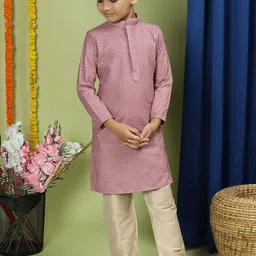 TABARD Boys Geometric Embroidered Band Collar Regular Pure Cotton Kurta With Pyjamas-15