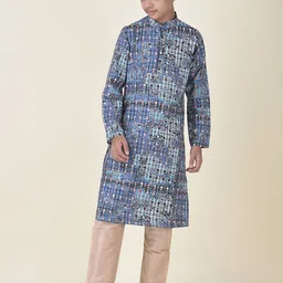 TABARD Boys Blue Ethnic Motifs Printed Pure Cotton Kurta With Pyjama-56