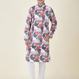 TABARD Boys Peach-Coloured Printed Pure Cotton Kurta with Churidar-12