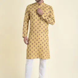 TABARD Men Beige Angrakha Pure Cotton Printed Kurta with Churidar-image-38