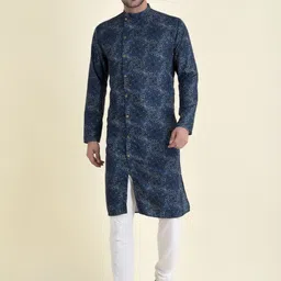 TABARD Men Blue Pure Cotton Printed Kurta with Churidar-47